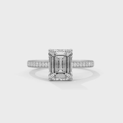Emerald Cut Lab Grown Diamond Pave Cathedral Ring | F VS2 | 14K 18K Gold
