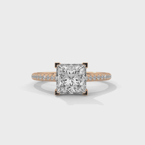 Princess Cut Lab Grown Diamond Pavé Cathedral Ring | E VS1 | 14K 18K Gold