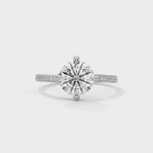Round Pavé Solitaire Lab Grown Diamond Ring | E VS1 | 4-Prong | 14K 18K Gold