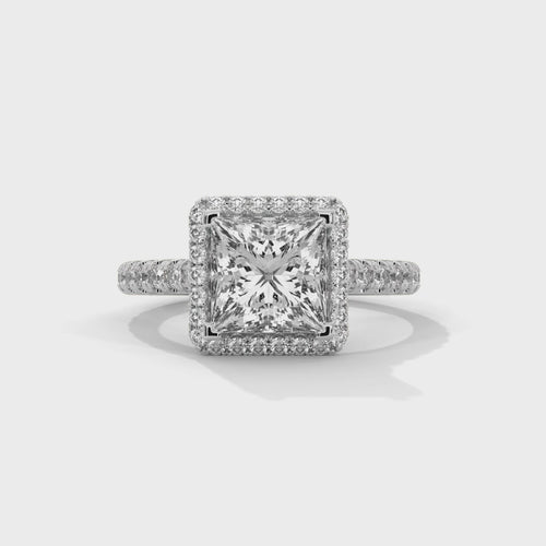 Princess Cut Lab Grown Diamond Halo Cathedral Ring | E VS1 | 14K 18K Gold