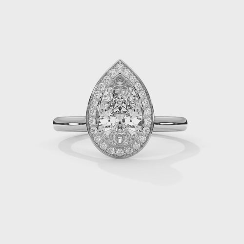 Pear Cut Lab Grown Diamond Halo Cathedral Ring | F VS2 | 14K 18K Gold | 1-3ct
