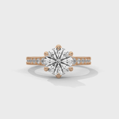 Round Lab Grown Diamond 6-Prong Pavé Cathedral Ring | E VS1 | 14K 18K Gold