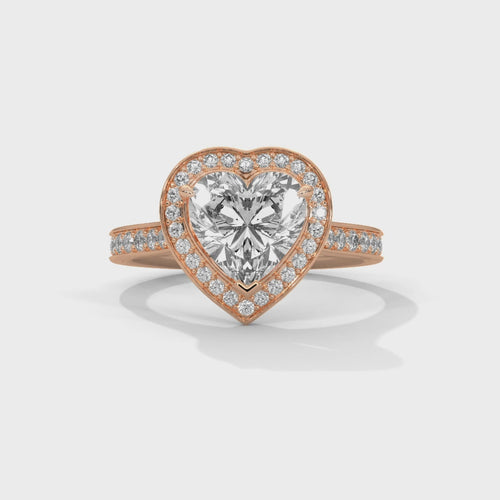 Heart Cut Lab Grown Diamond Halo Cathedral Ring | F VS2 | 14K 18K Gold | 1-3ct