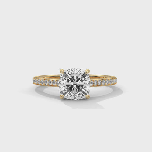 Cushion Cut Lab Grown Diamond Pavé Cathedral Ring | F VS2 | Wide Pavé | 14K 18K