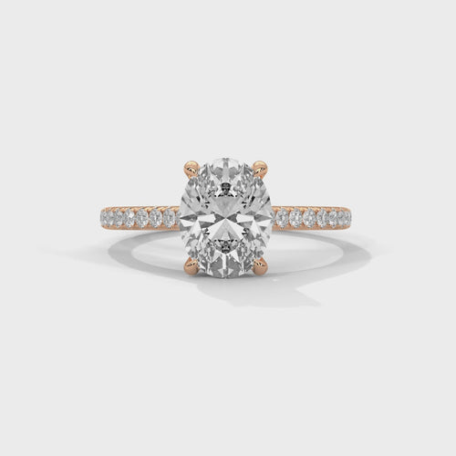 Oval Lab Grown Diamond Pavé Band Engagement Ring | IGI Certified | 1ct 2ct 3ct