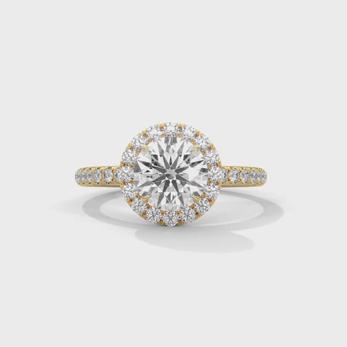 Round Cathedral Halo Pavé Lab Grown Diamond Ring | E VS1 | 14K 18K Gold | 1-3ct
