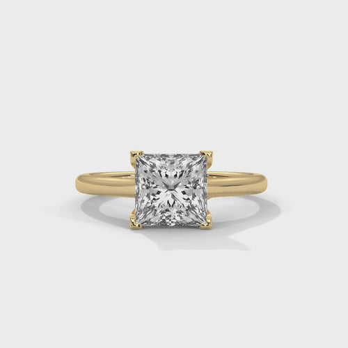 Princess Cut Lab Grown Diamond Cathedral Solitaire Ring | E VS1 | 14K 18K Gold