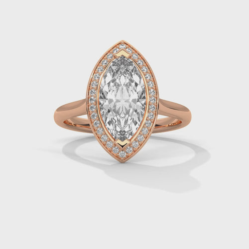 Vintage Marquise Cut Lab Grown Diamond Halo Ring