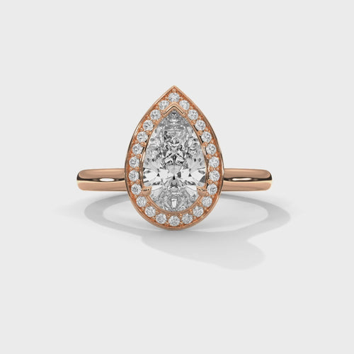 Pear Cut Lab Grown Diamond Halo Cathedral Ring | F VS2 | 14K 18K Gold | 1-3ct