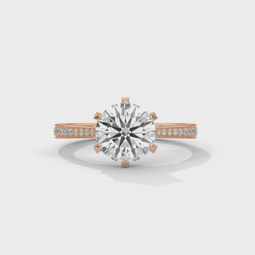 High-definition video showing the fire and light performance of a round brilliant lab-grown diamond on a pavé band.