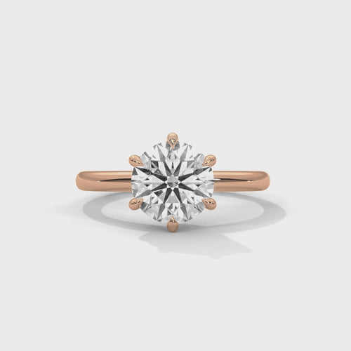 Round Brilliant Six-Prong Crown Solitaire Lab Grown Diamond Ring | 14K 18K Gold
