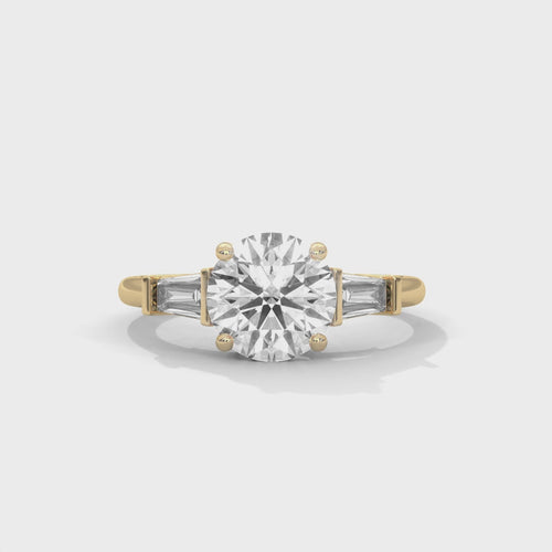Round Brilliant & Tapered Baguette Three-Stone Lab Grown Diamond Ring | 14K 18K