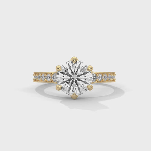 Round Lab Grown Diamond 6-Prong Pavé Cathedral Ring | E VS1 | 14K 18K Gold