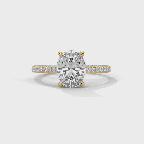 Oval Lab Grown Diamond Pavé Band Engagement Ring | IGI Certified | 1ct 2ct 3ct
