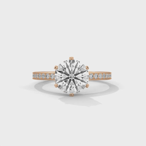 Round Pavé Cathedral Lab Grown Diamond Ring | F VS2 | 58-Facet | 14K 18K Gold