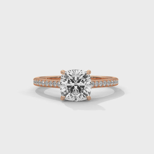 Cushion Cut Lab Grown Diamond Pavé Cathedral Ring | F VS2 | Wide Pavé | 14K 18K