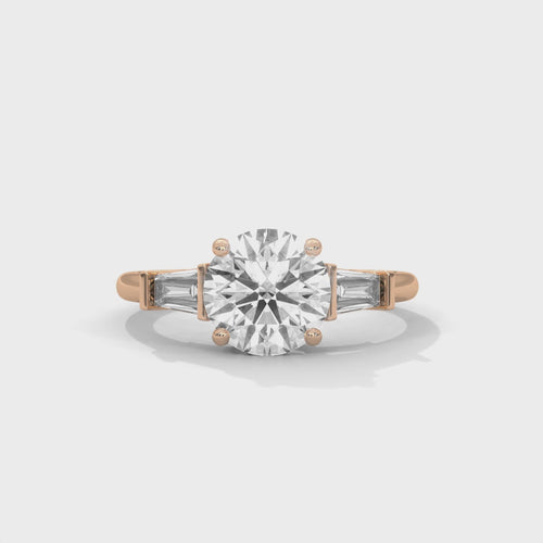 Round Brilliant & Tapered Baguette Three-Stone Lab Grown Diamond Ring | 14K 18K