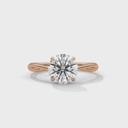 Round Brilliant Twisted Shank Petal Solitaire Lab Grown Diamond Ring | 14K 18K