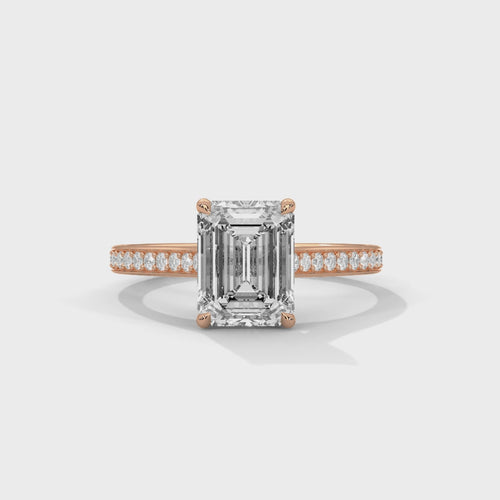 Emerald Cut Lab Grown Diamond Pave Cathedral Ring | F VS2 | 14K 18K Gold
