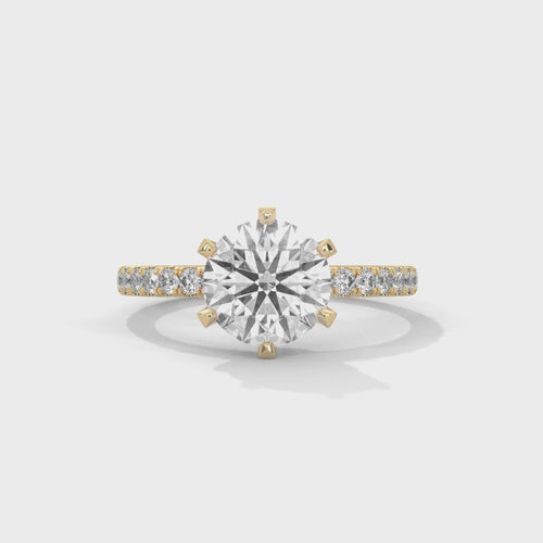 Round Lab Grown Diamond 6-Prong Pavé Cathedral Ring | F VS2 | 14K 18K Gold
