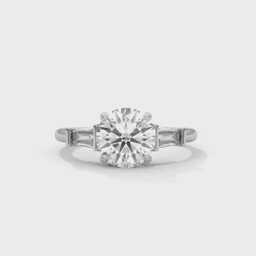 Round Brilliant & Tapered Baguette Three-Stone Lab Grown Diamond Ring | 14K 18K