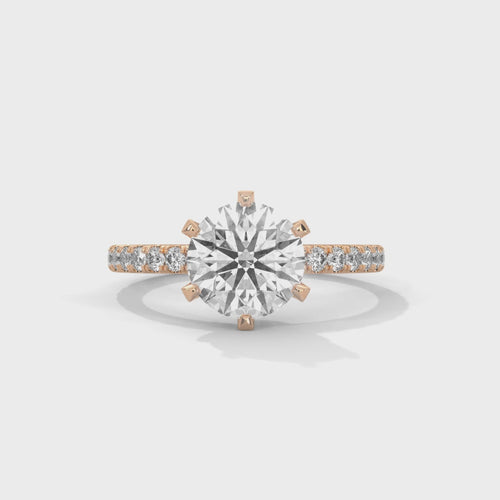 Round Lab Grown Diamond 6-Prong Pavé Cathedral Ring | F VS2 | 14K 18K Gold