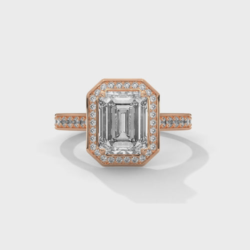 Emerald Cut Lab Grown Diamond Halo Cathedral Ring Ring | D VS1 | 14K 18K Gold | 1-3ct