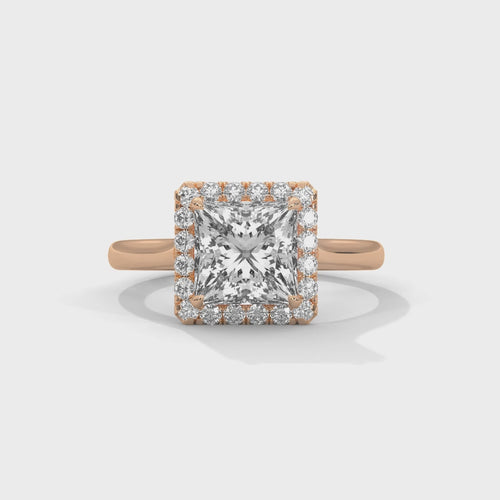 Princess Cut Lab Grown Diamond Halo Ring | E VS1 | 14K 18K Gold
