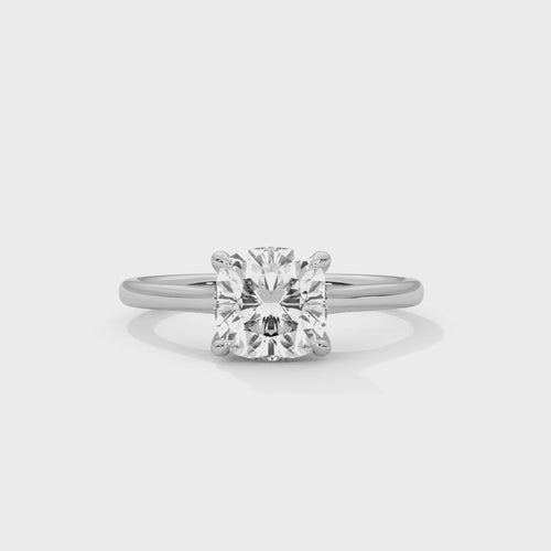 Cushion Cut Lab Grown Diamond Cathedral Solitaire Ring | E VS1 | 14K 18K Gold