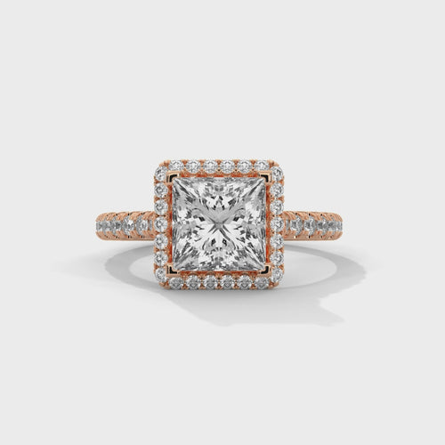 Princess Cut Lab Grown Diamond Halo Cathedral Ring | E VS1 | 14K 18K Gold