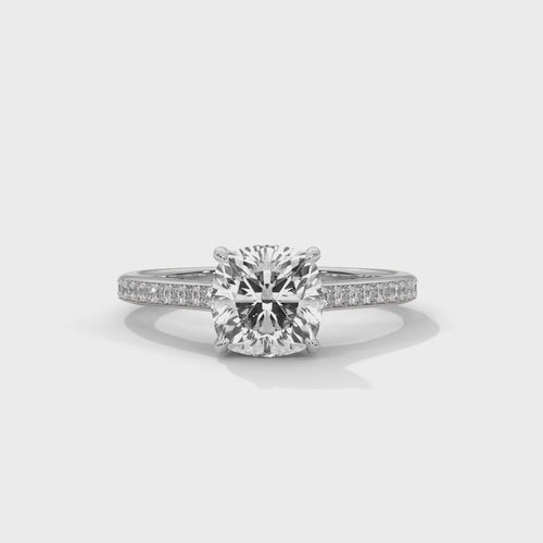 Cushion Cut Lab Grown Diamond Pavé Cathedral Ring | F VS2 | Wide Pavé | 14K 18K