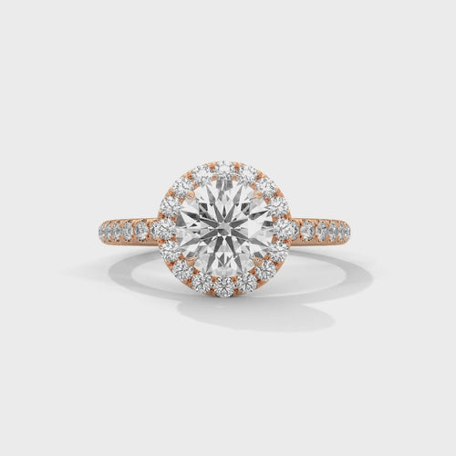 Round Cathedral Halo Pavé Lab Grown Diamond Ring | E VS1 | 14K 18K Gold | 1-3ct