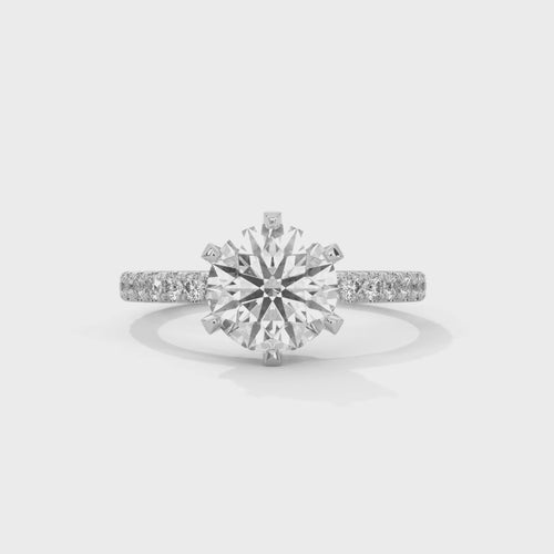 Round Lab Grown Diamond 6-Prong Pavé Cathedral Ring | F VS2 | 14K 18K Gold