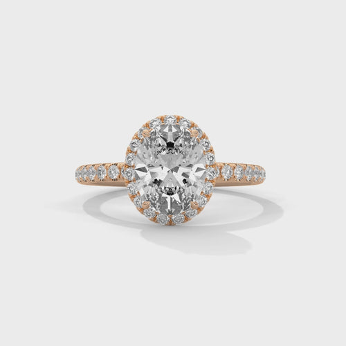 Oval Cut Lab Grown Diamond Pavé Halo Engagement Ring | 14K 18K Gold | 1–3ct