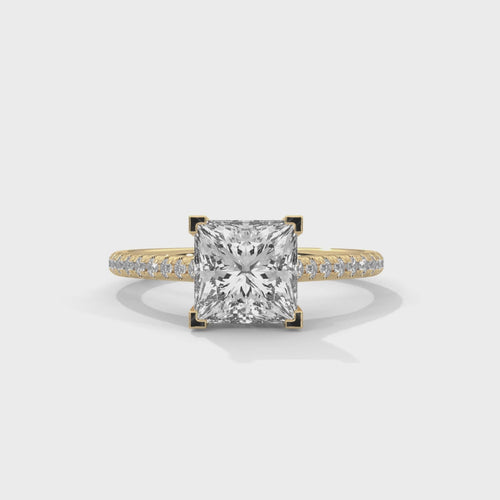 Princess Cut Lab Grown Diamond Pavé Cathedral Ring | E VS1 | 14K 18K Gold