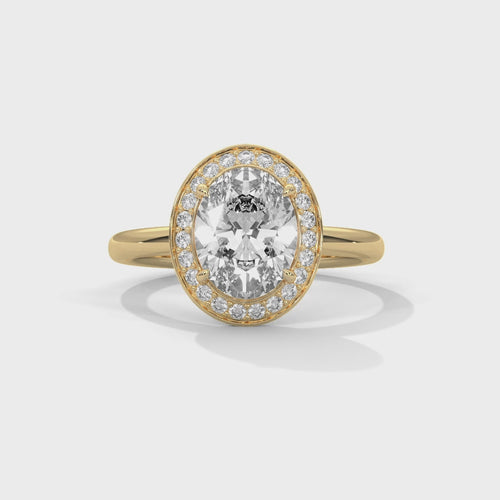 Oval Cut Lab Grown Diamond Halo Solitaire Ring | Solid Gold Band | 14K 18K