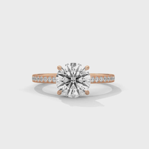 Round Pavé Cathedral Lab Grown Diamond Engagement Ring | F VS2 | 14K 18K Gold
