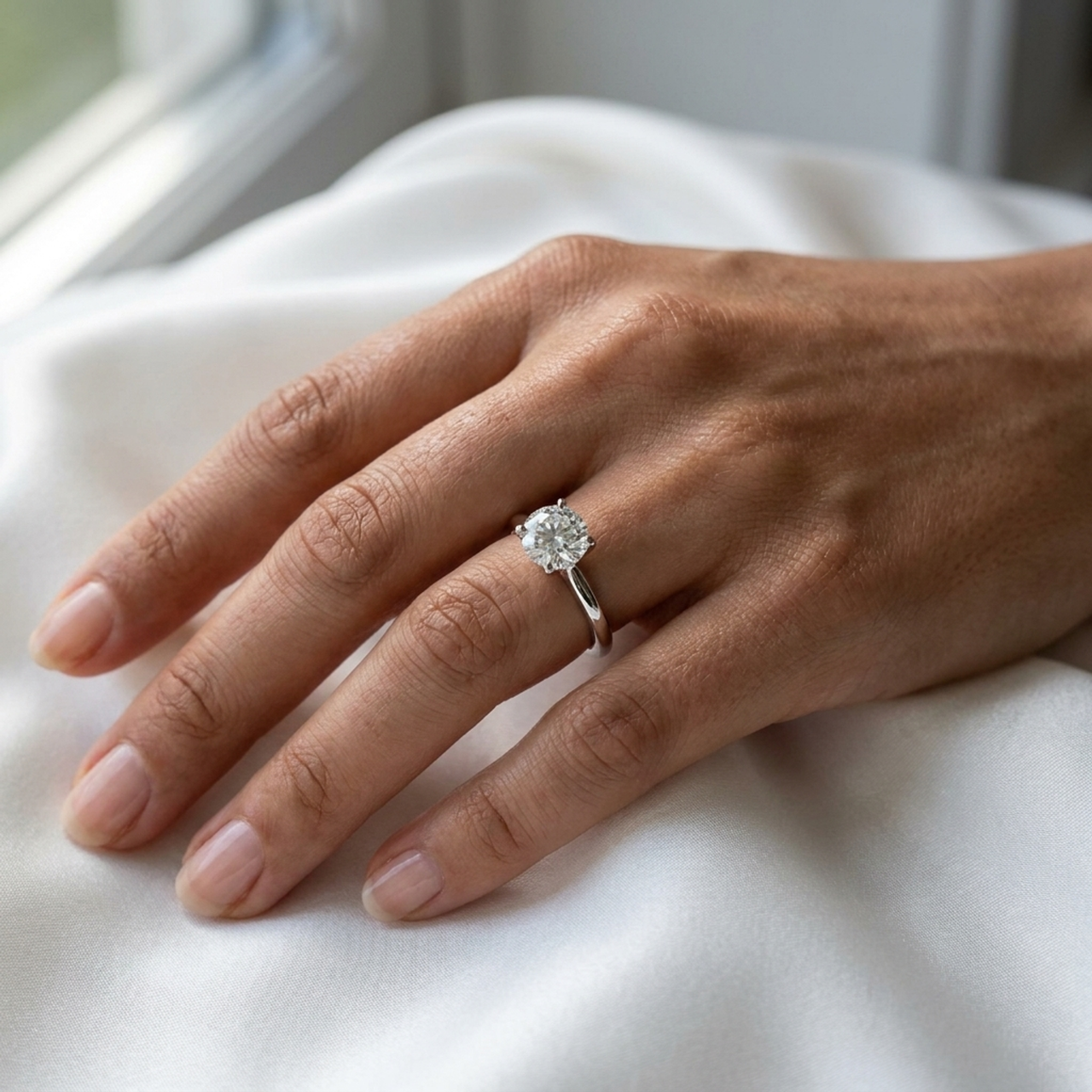 Round Lab Grown Diamond Classic Cathedral Solitaire Ring | 4-Prong | 14K 18K